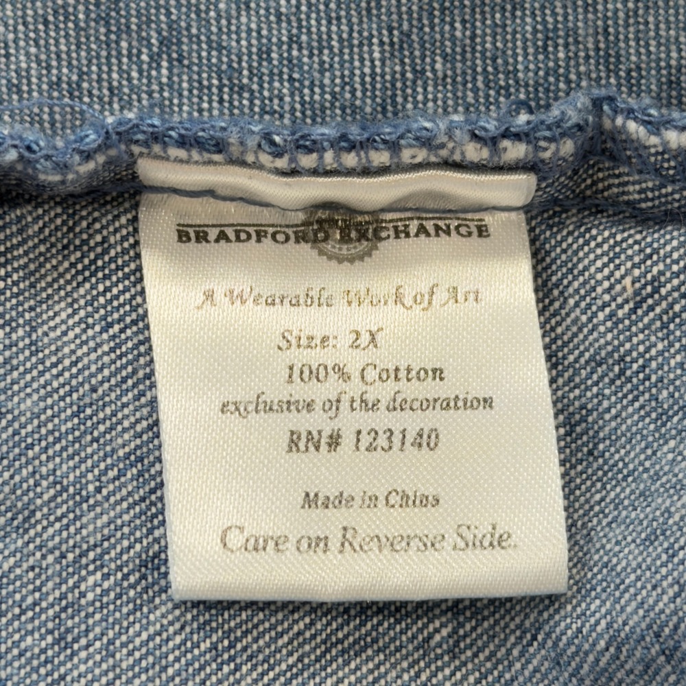 The Bradford Exchange Denim Shirt Womens 2X Blue Good Embroidered Cat Kitten - Picture 10 of 12